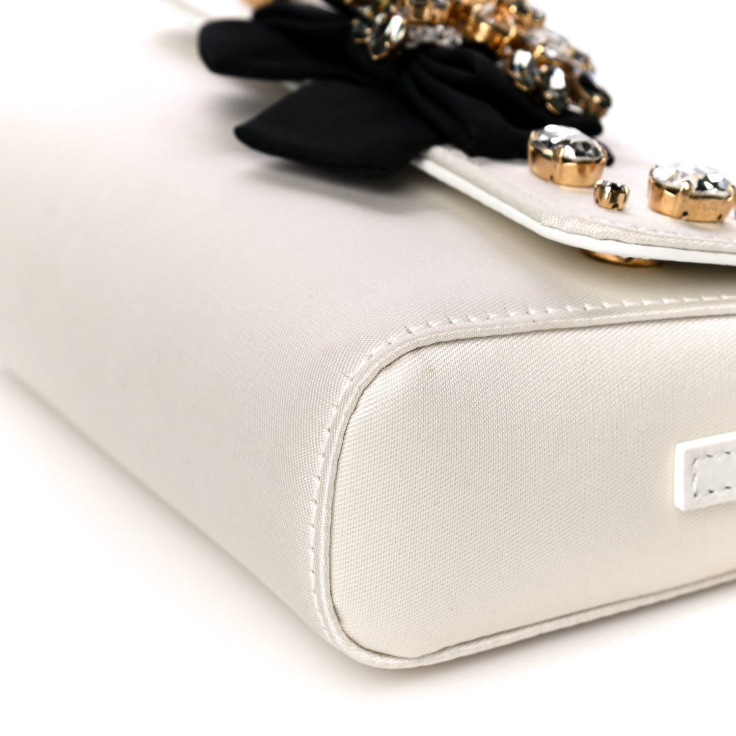 Canvas Crystal Embellished Childrens Bow Chain Clutch White