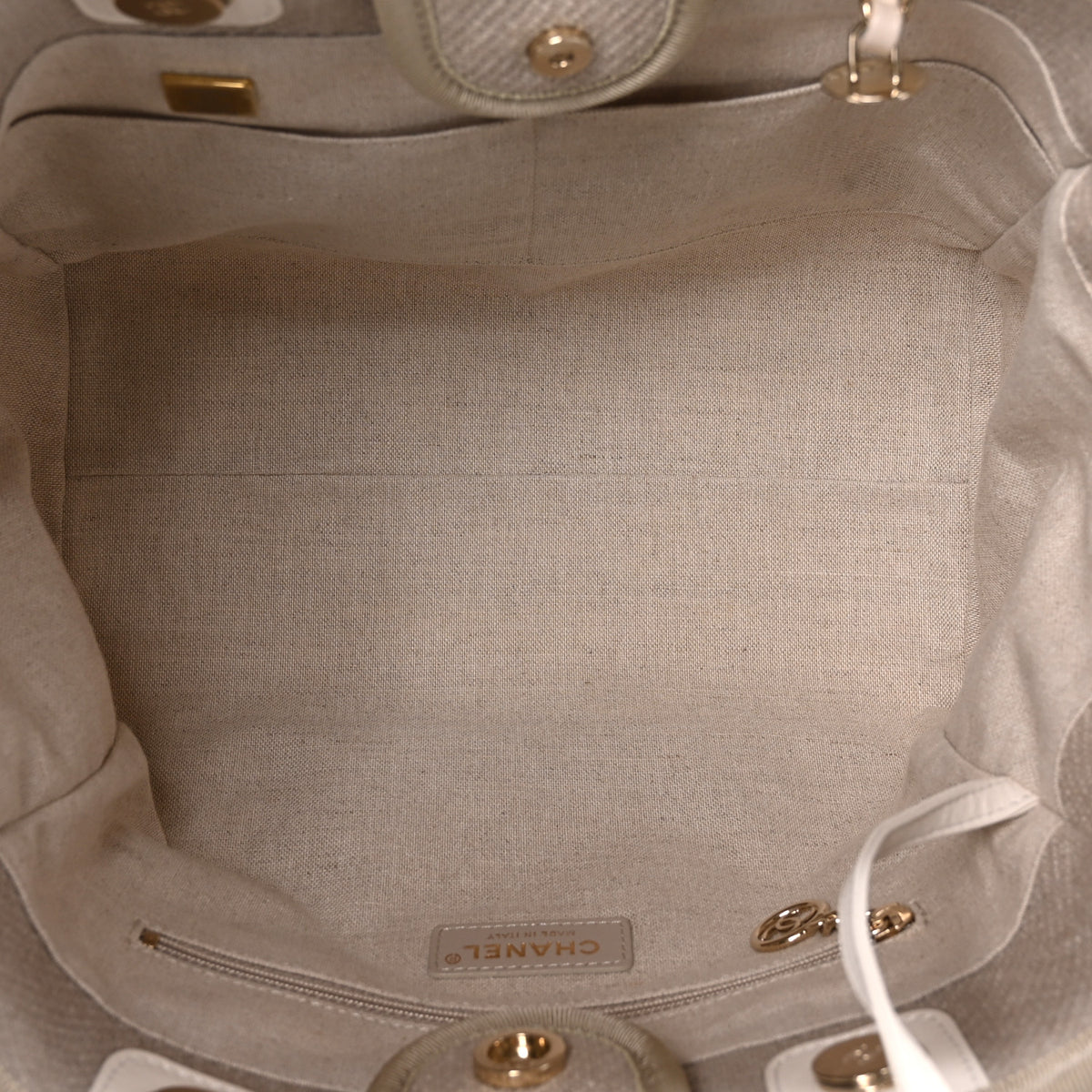 Chanel Mixed Fibers Calfskin Small Deauville Tote Beige White 6 of 11