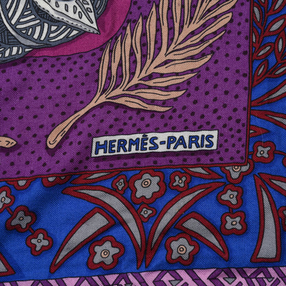 Hermes Cashmere Silk Zenobie Reine de Palmyre Shawl 140 Fuchsia Gris Acier Violet 2 of 4