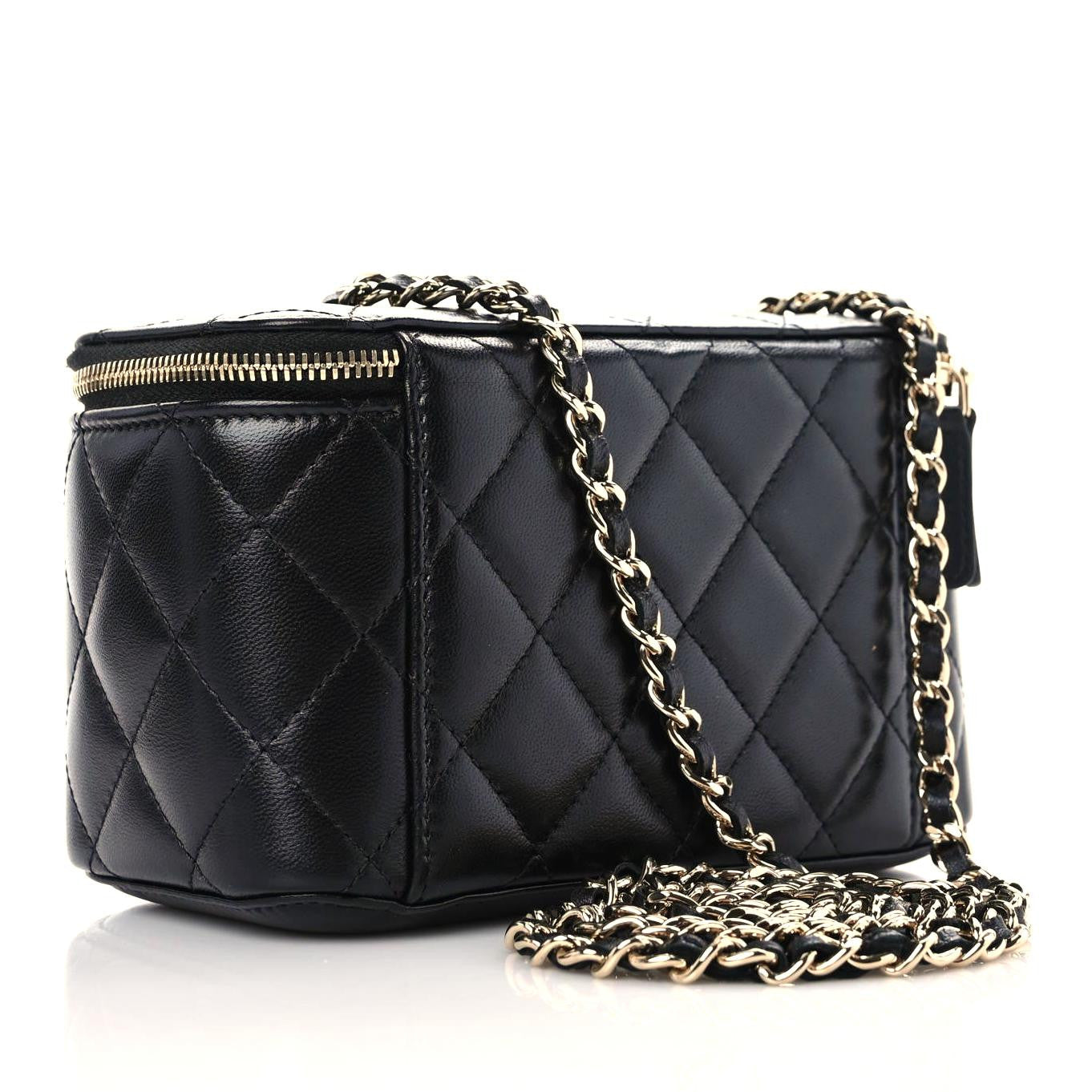 Lambskin Quilted Small Vanity Case With Chain Black