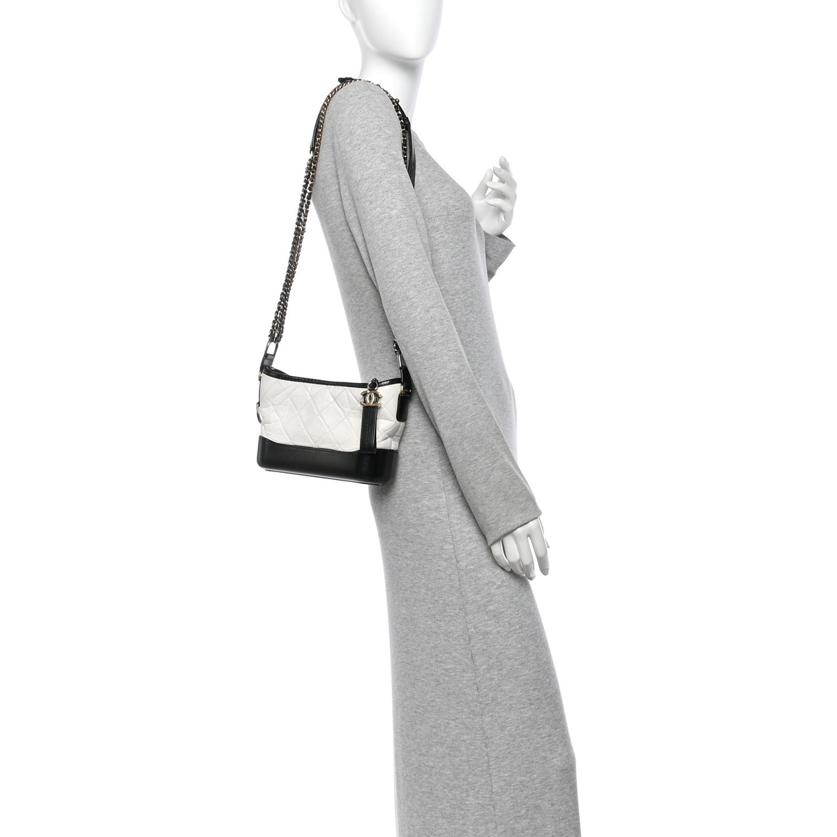 Aged Calfskin Quilted Small Gabrielle Hobo Black White