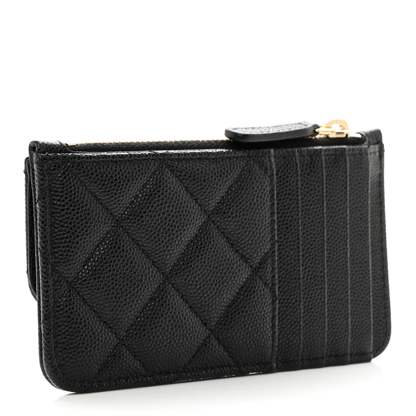 Caviar Quilted Flap Zip Card Holder Black