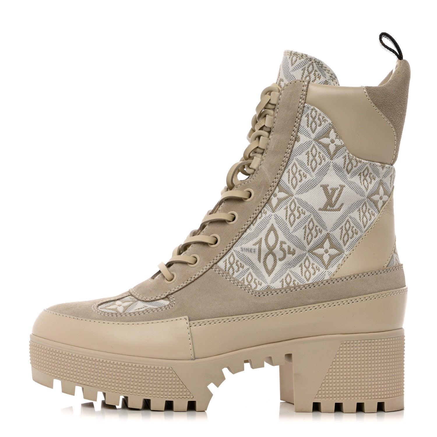 Louis Vuitton Suede Calfskin Jacquard Since 1854 Laureate Platform Desert Boots 38 Beige 1 of 12