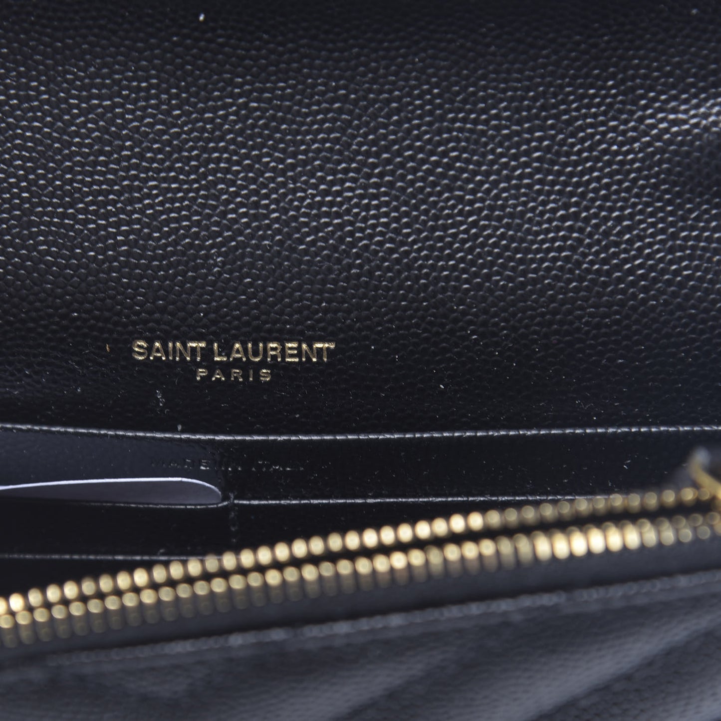 Grain De Poudre Matelasse Chevron Monogram Envelope Chain Wallet Black