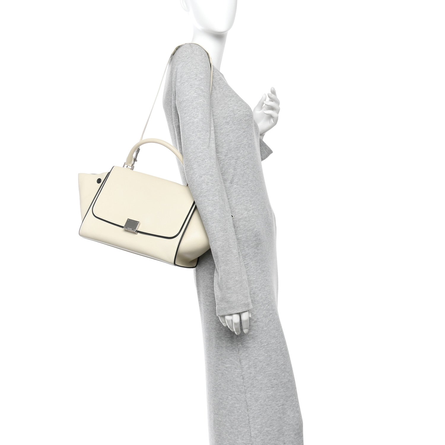 Celine Smooth Calfskin Small Trapeze White Black 2 of 14