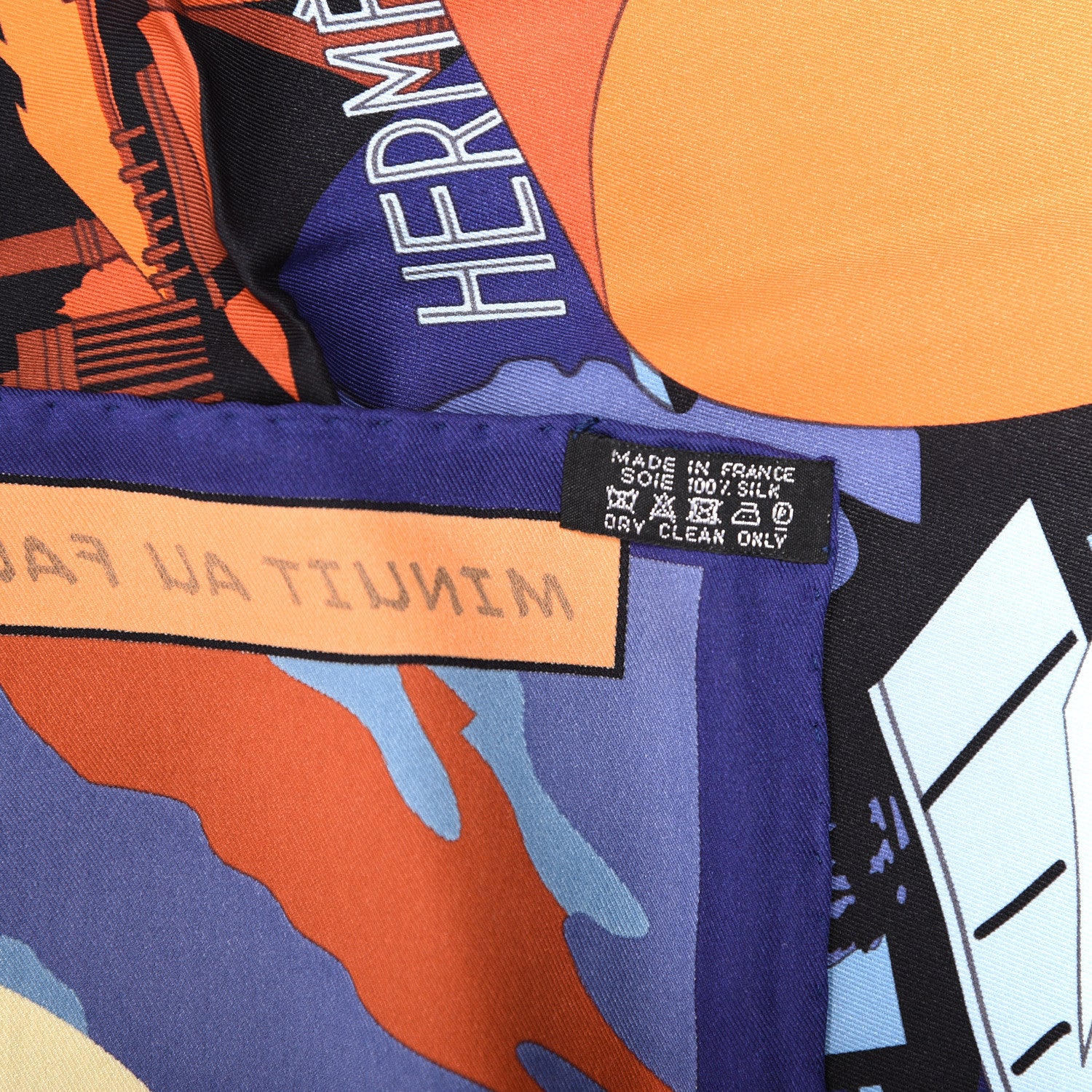 Hermes Silk Minuit Au Faubourg Scarf 70 Bleu Nuit Lavande Orange 7 of 7