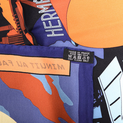 Hermes Silk Minuit Au Faubourg Scarf 70 Bleu Nuit Lavande Orange 7 of 7