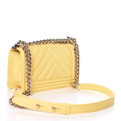 Chanel Caviar Chevron Quilted Small Boy Flap Yellow 3 of 10