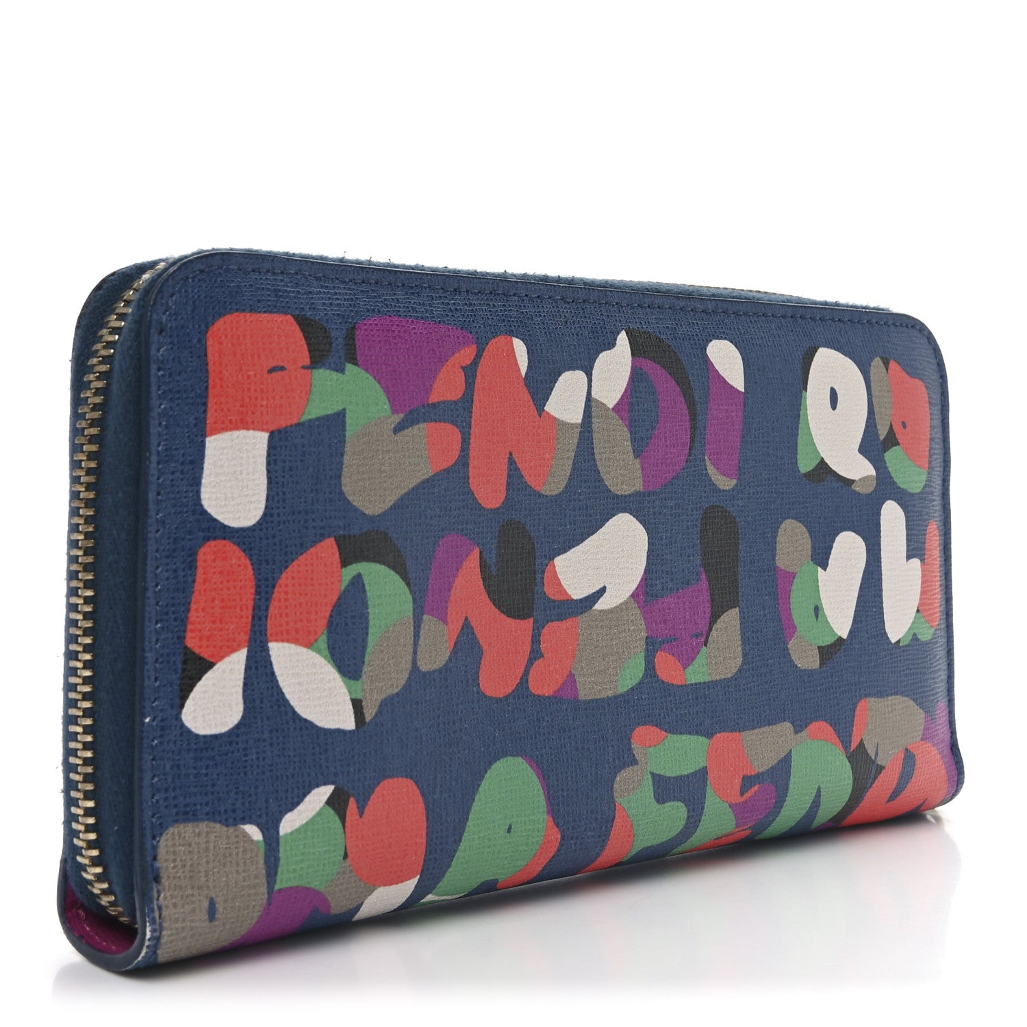 Fendi Vitello Elite Fendi Roma Simply Zip Around Wallet Cobalt Multicolor 3 of 9