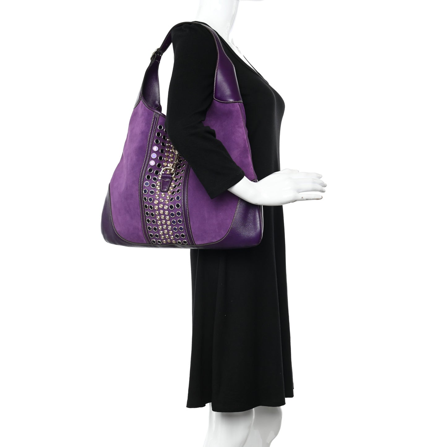 Suede Studded Large Jackie Shoulder Bag Purple