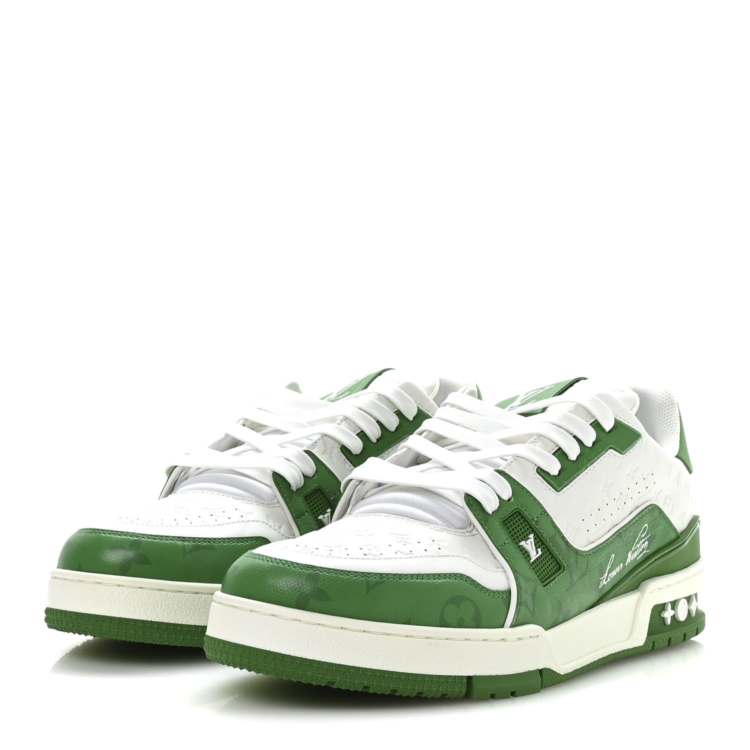 Louis Vuitton Calfskin Monogram Mens LV Trainer Sneakers 8.5 Green 4 of 9