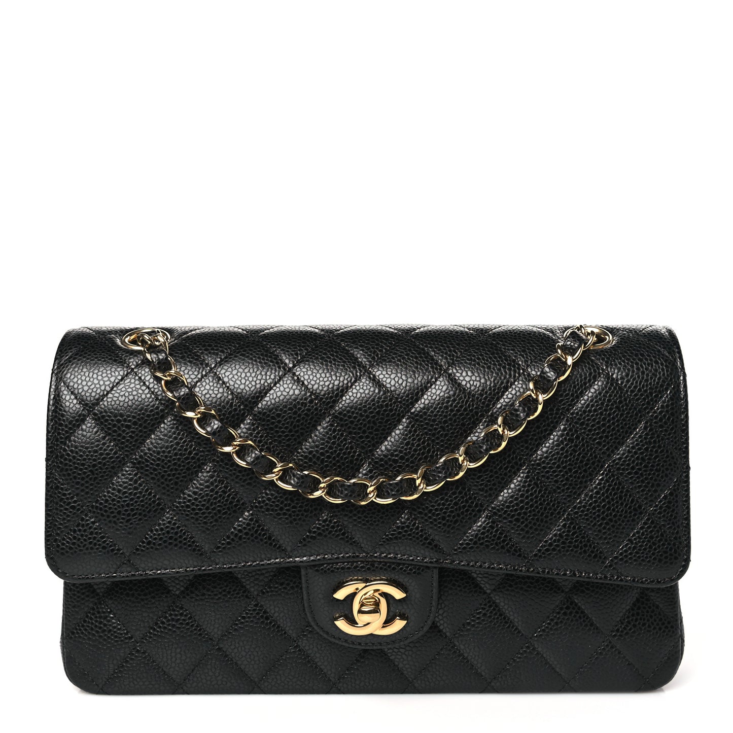 Caviar Quilted Medium Double Flap Black