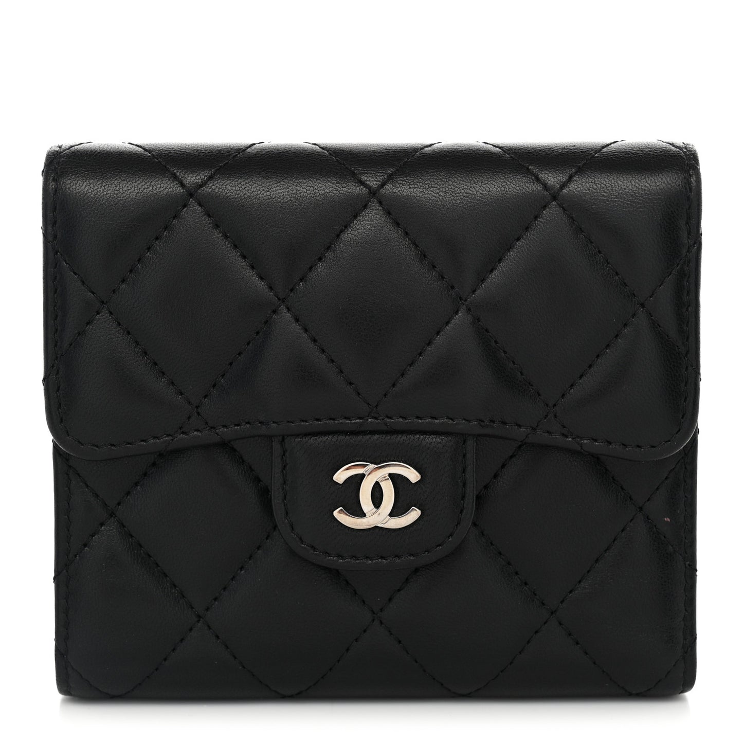 Lambskin Quilted Compact Flap Wallet Black