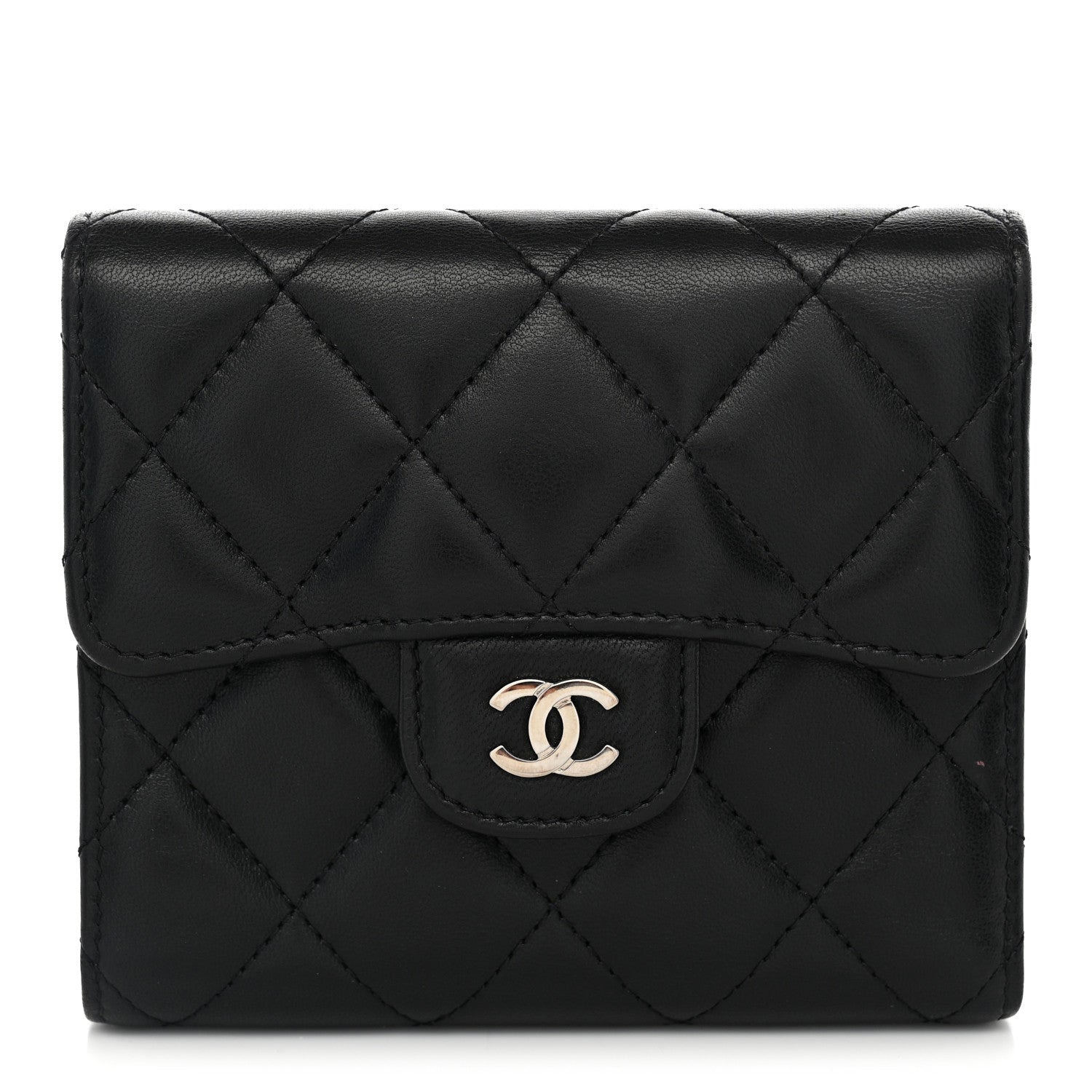 Chanel Lambskin Quilted Compact Flap Wallet Black 1 of 8
