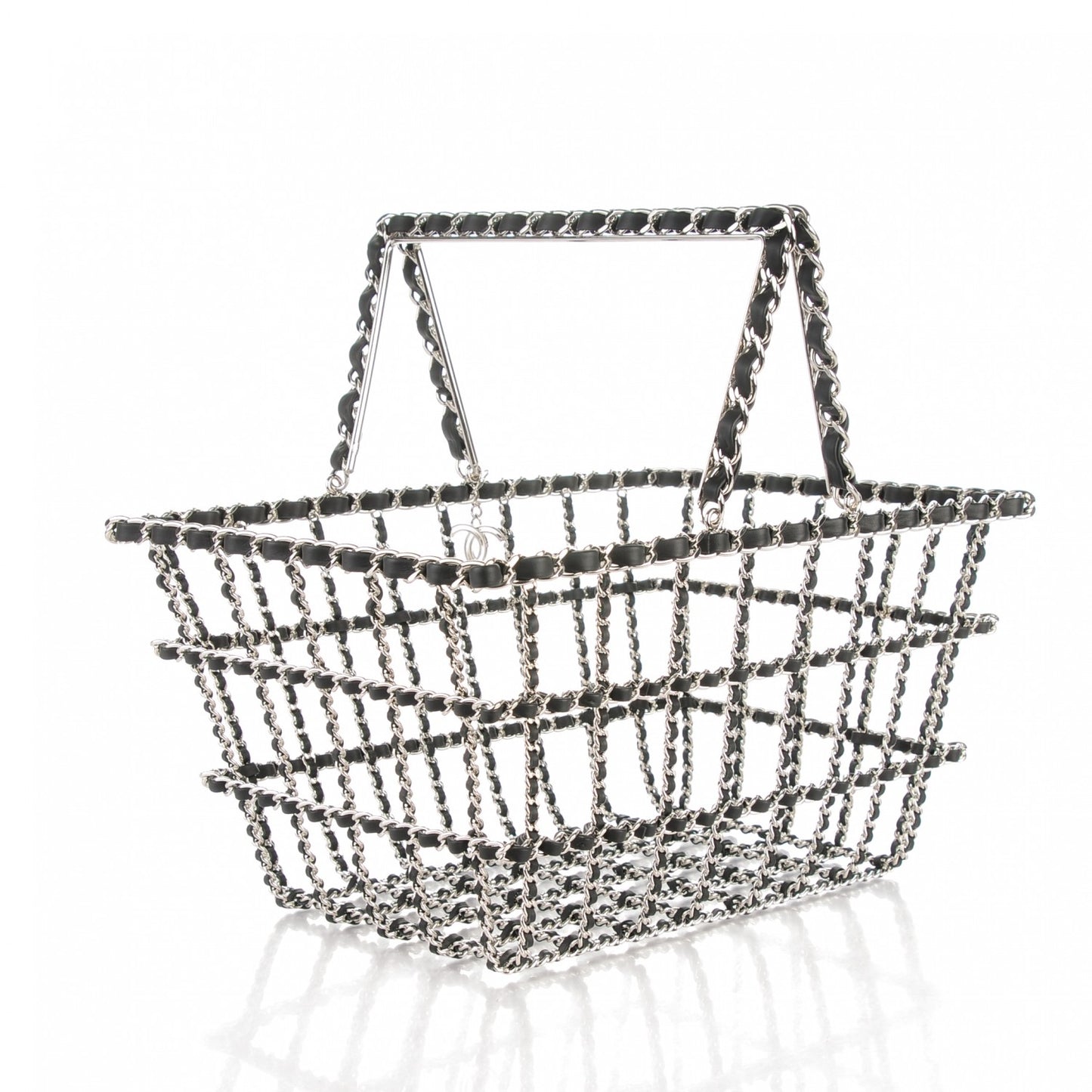 Brass Calfskin Grocery By Shopping Basket Silver