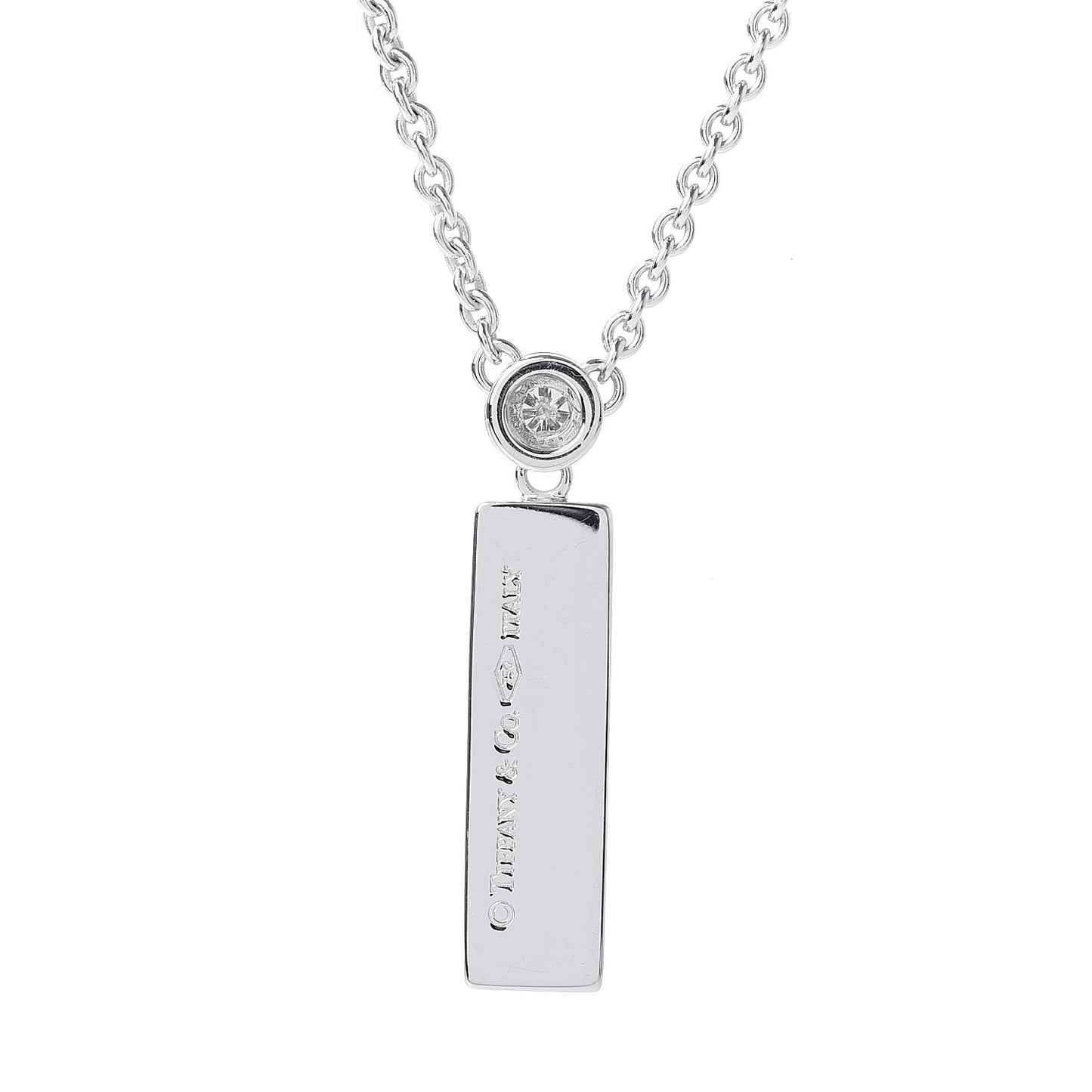 18K White Gold Diamond Bar Pendant Necklace