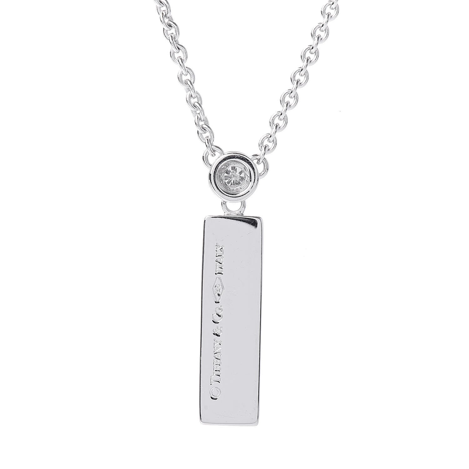 Tiffany 18K White Gold Diamond Bar Pendant Necklace 5 of 7
