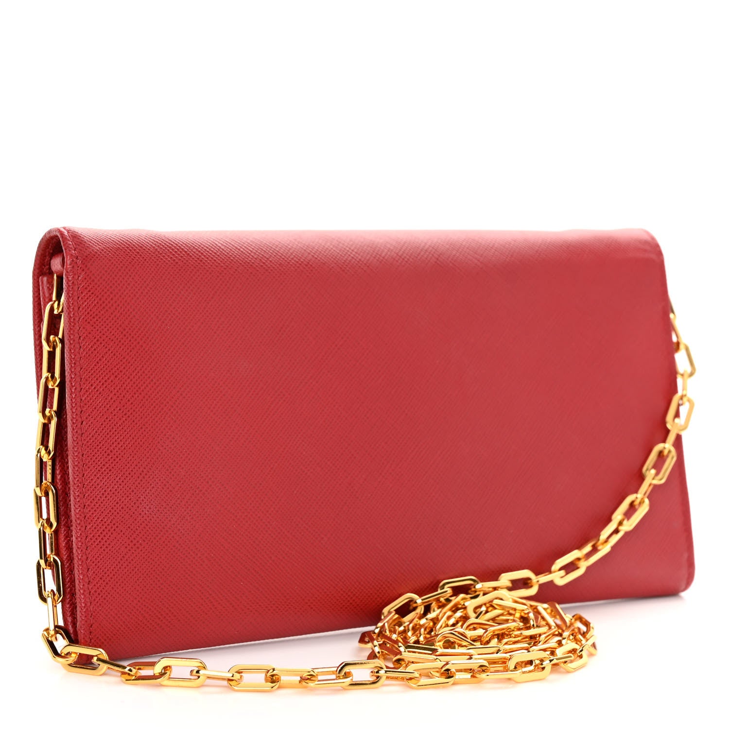 Prada Saffiano Metal Large Chain Wallet Fuoco 3 of 9