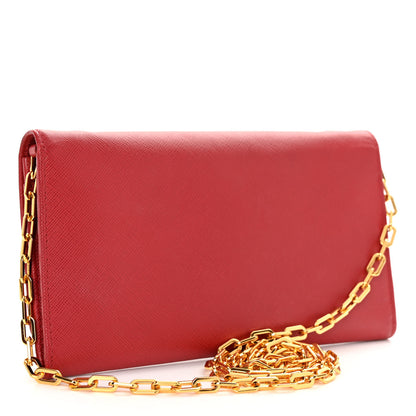 Prada Saffiano Metal Large Chain Wallet Fuoco 3 of 9