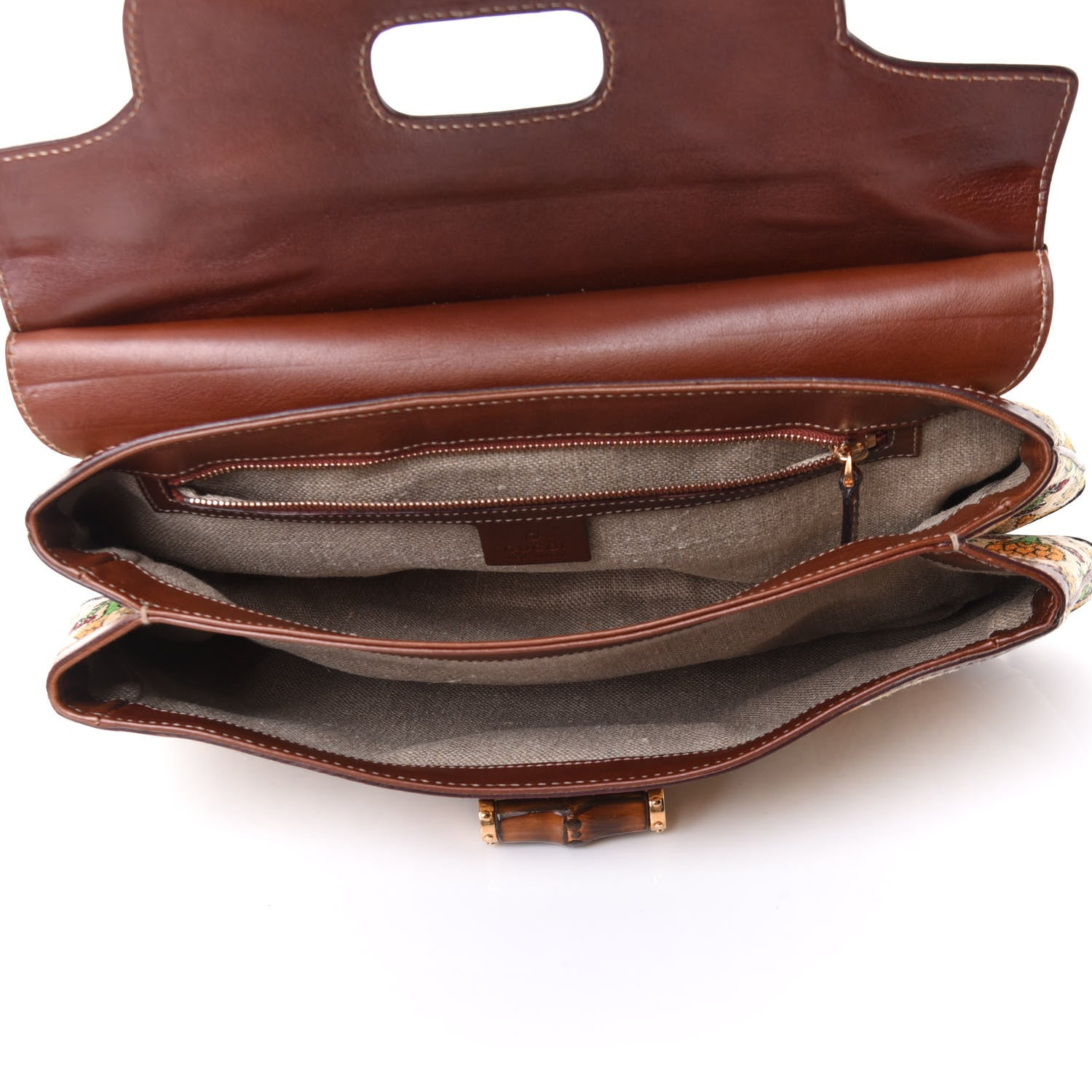 Gucci Canvas Pigna Print Peggy Bamboo Top Handle Bag Brown 5 of 10