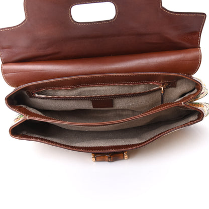Gucci Canvas Pigna Print Peggy Bamboo Top Handle Bag Brown 5 of 10