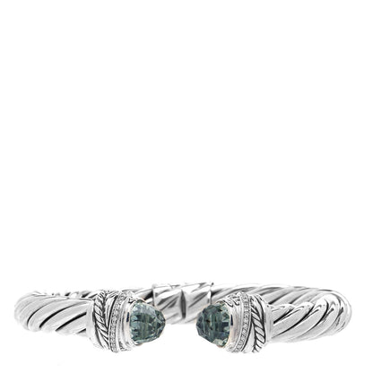 David Yurman Sterling Silver Diamond Prasiolite 8.5mm Crossover Hinge Bracelet 1 of 4