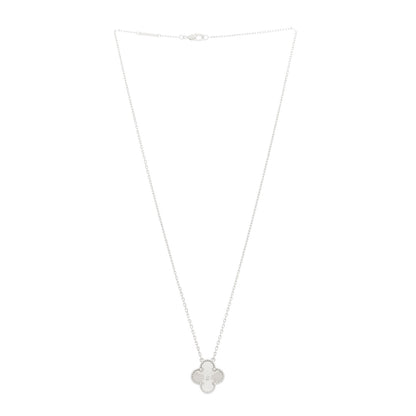 Van Cleef & Arpels 18K White Gold Diamond Guilloche Vintage Alhambra Pendant Necklace 3 of 5
