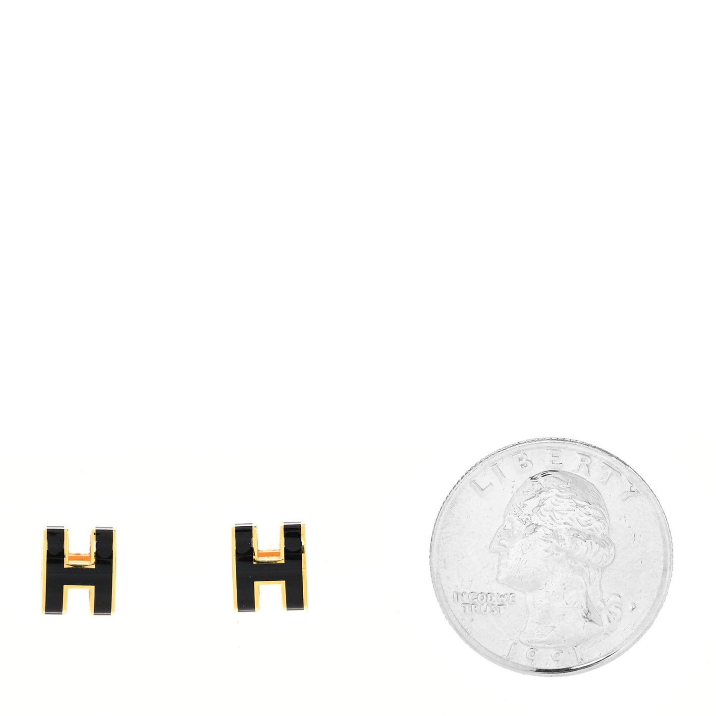 Gold Lacquered Mini Pop H Earrings Black