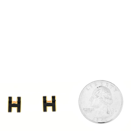 Hermes Gold Lacquered Mini Pop H Earrings Black 2 of 5