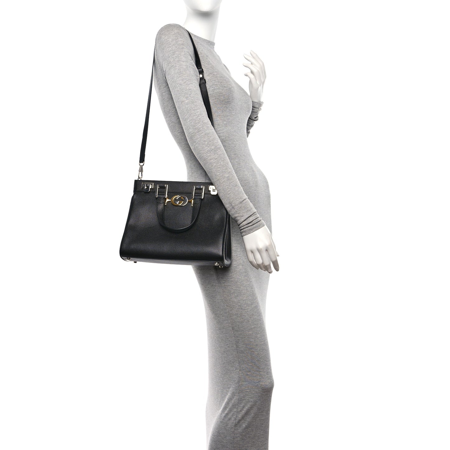 Grainy Calfskin Small Zumi Top Handle Bag Black