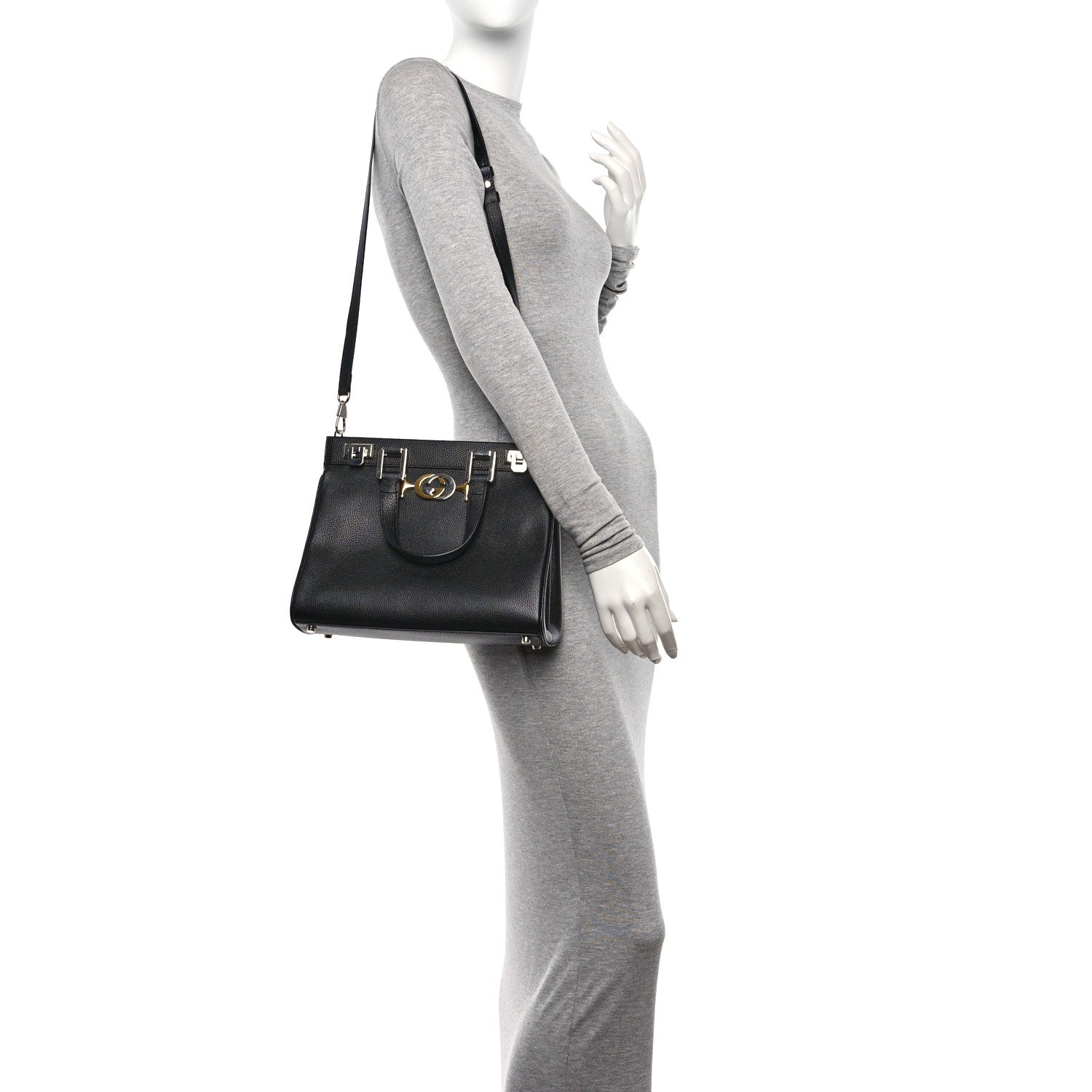 Gucci Grainy Calfskin Small Zumi Top Handle Bag Black 2 of 11