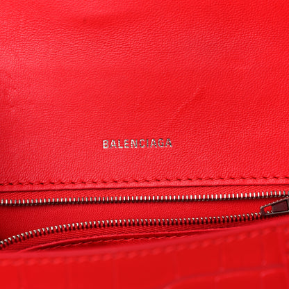 Balenciaga Shiny Calfskin Tonal B Crocodile Embossed Small Hourglass Top Handle Bag Bright Red 6 of 17