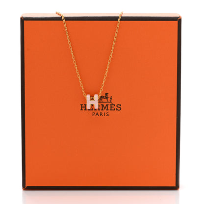 Hermes Lacquered Gold Mini Pop H Pendant Necklace Rose Dragee 6 of 6