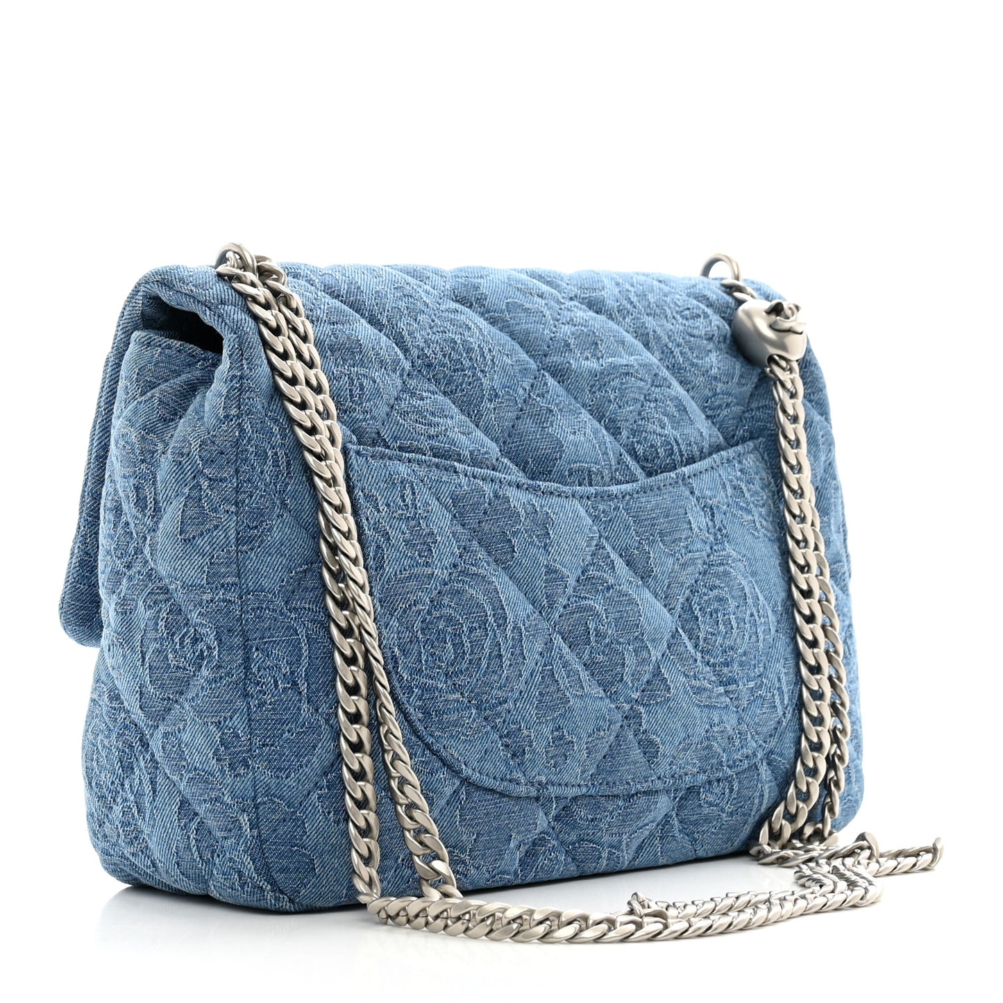 Denim Quilted Medium Camellia Sweetheart Flap Blue