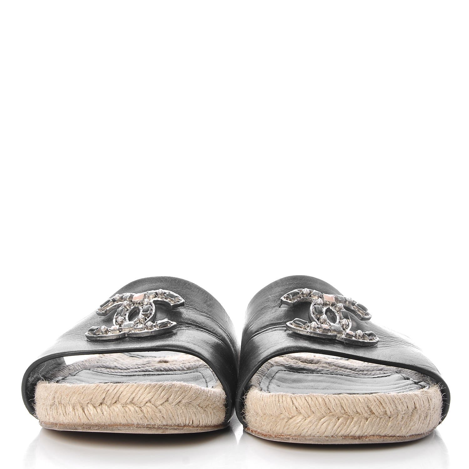 Chanel Calfskin Gripoix CC Espadrille Slip On Sandals 39 Black 2 of 13