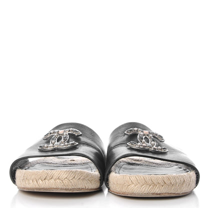 Chanel Calfskin Gripoix CC Espadrille Slip On Sandals 39 Black 2 of 13