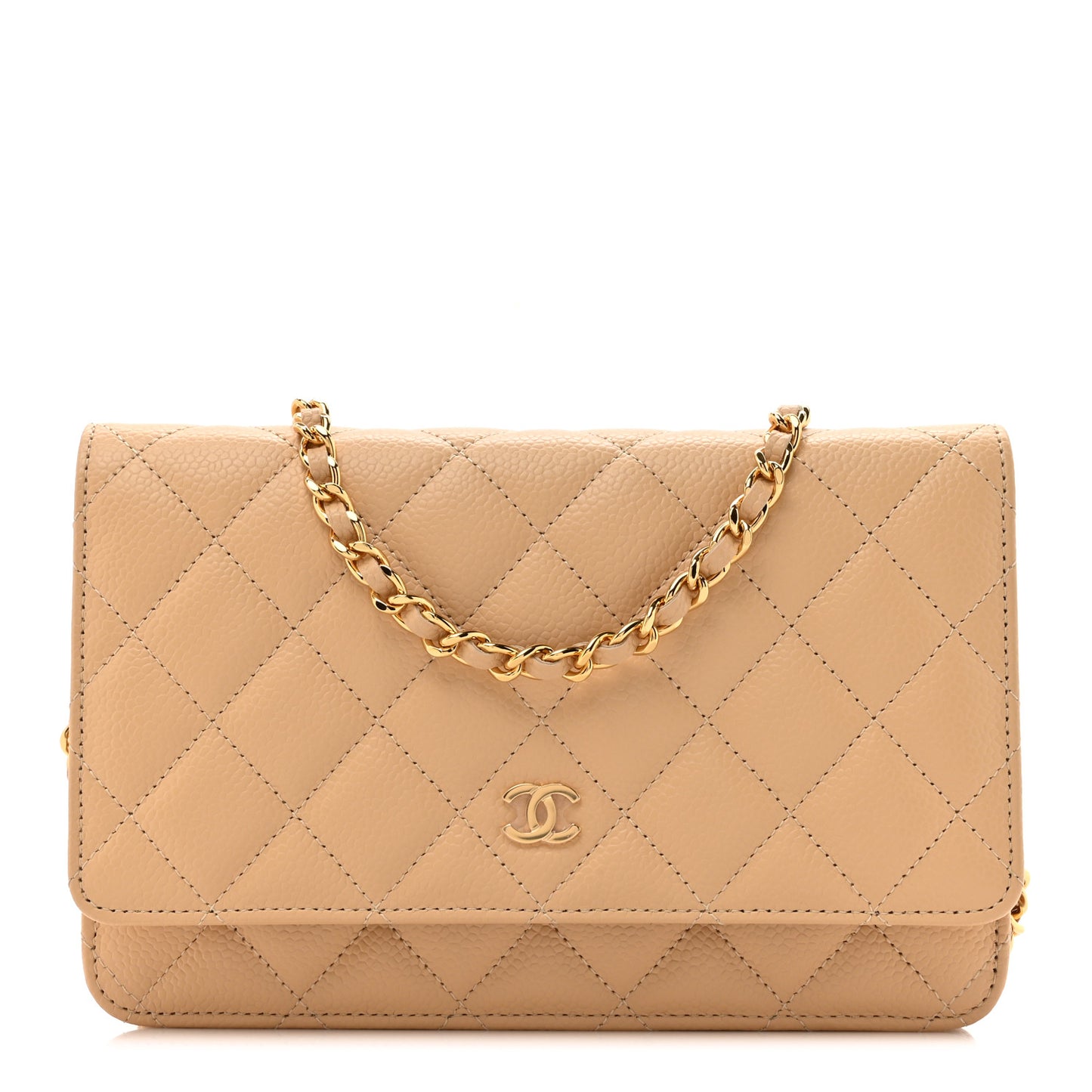 Caviar Quilted Wallet on Chain WOC Beige Clair