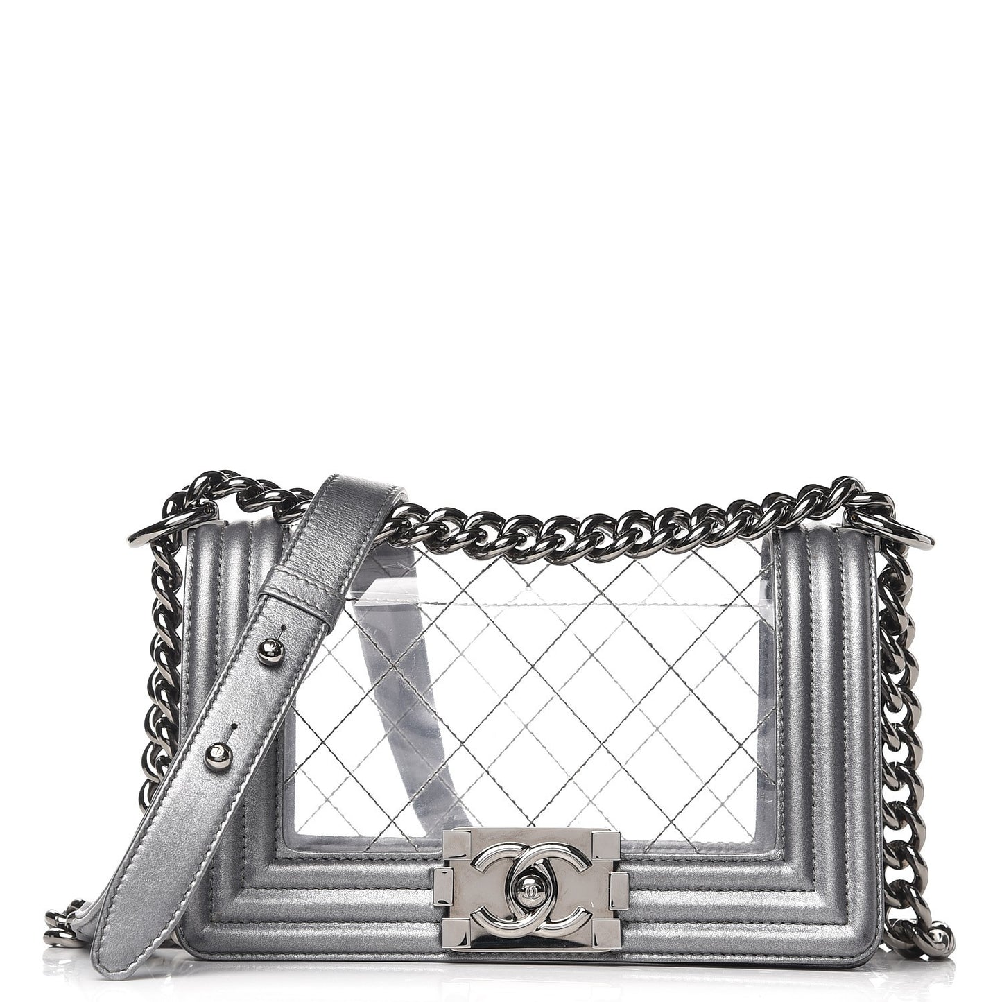 Metallic Lambskin PVC Quilted Small Boy Flap Silver