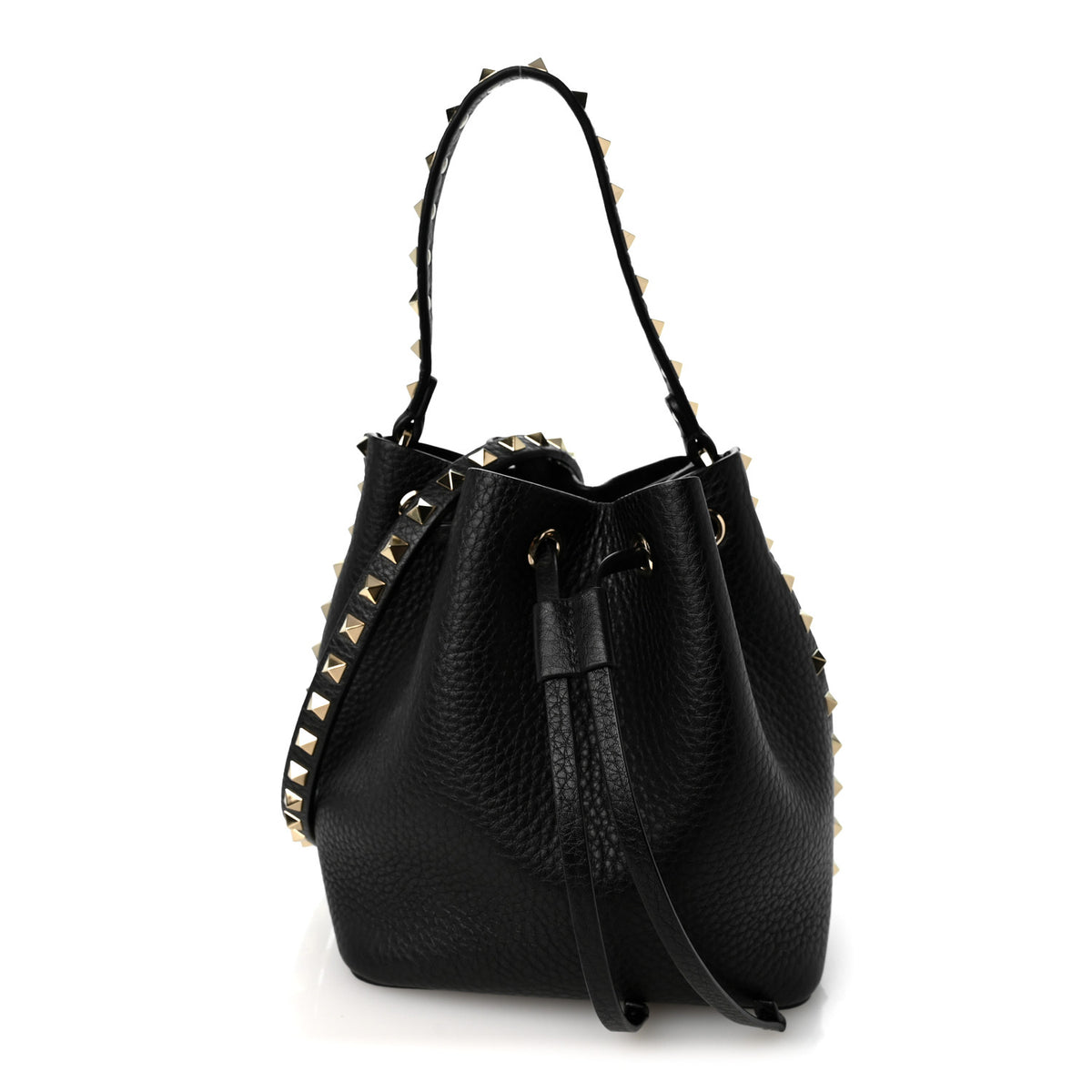 Valentino Garavani Grained Calfskin Rockstud Bucket Bag Black 1 of 9