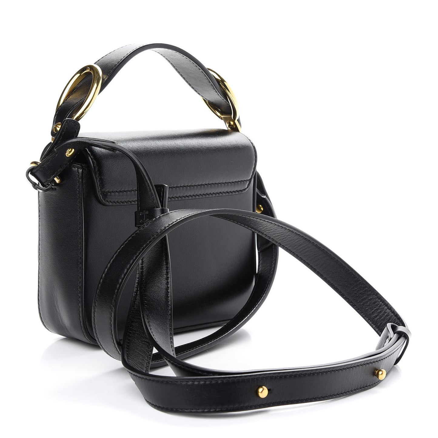 Shiny Calfskin Suede Mini C Double Carry Black