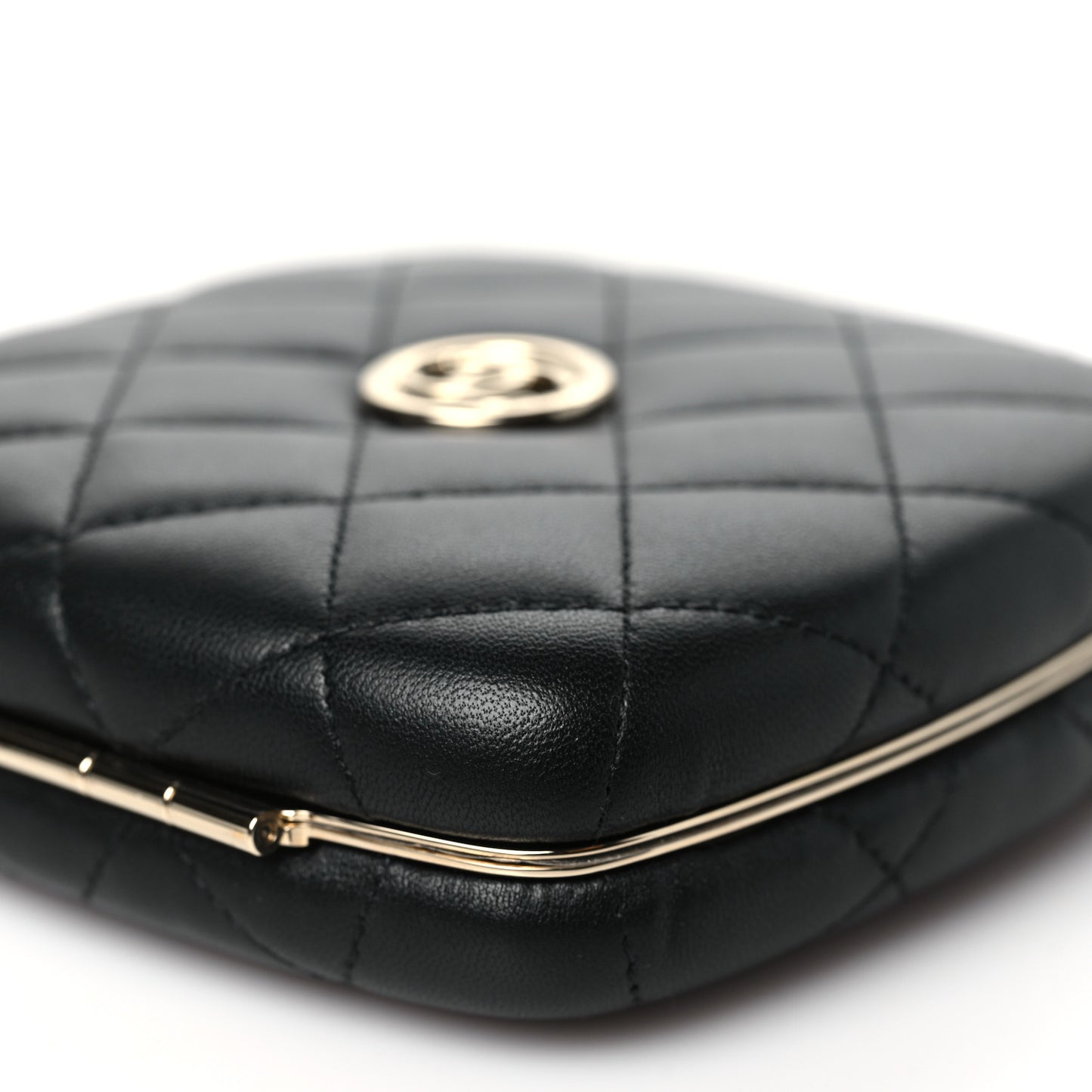 Lambskin Quilted Compact Vanity Case Purse With Chain Black