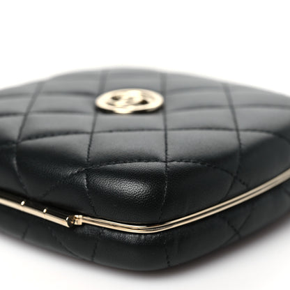 Chanel Lambskin Quilted Compact Vanity Case Purse With Chain Black 11 of 12