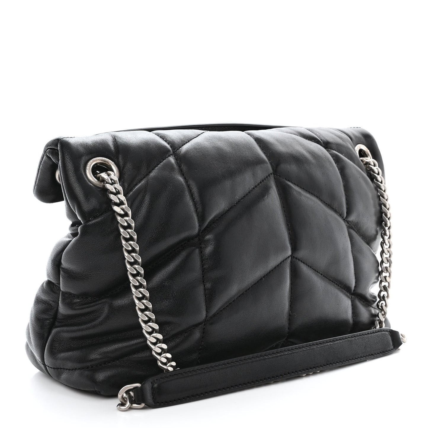 Lambskin Quilted Small Loulou Puffer Monogram Chain Satchel Black