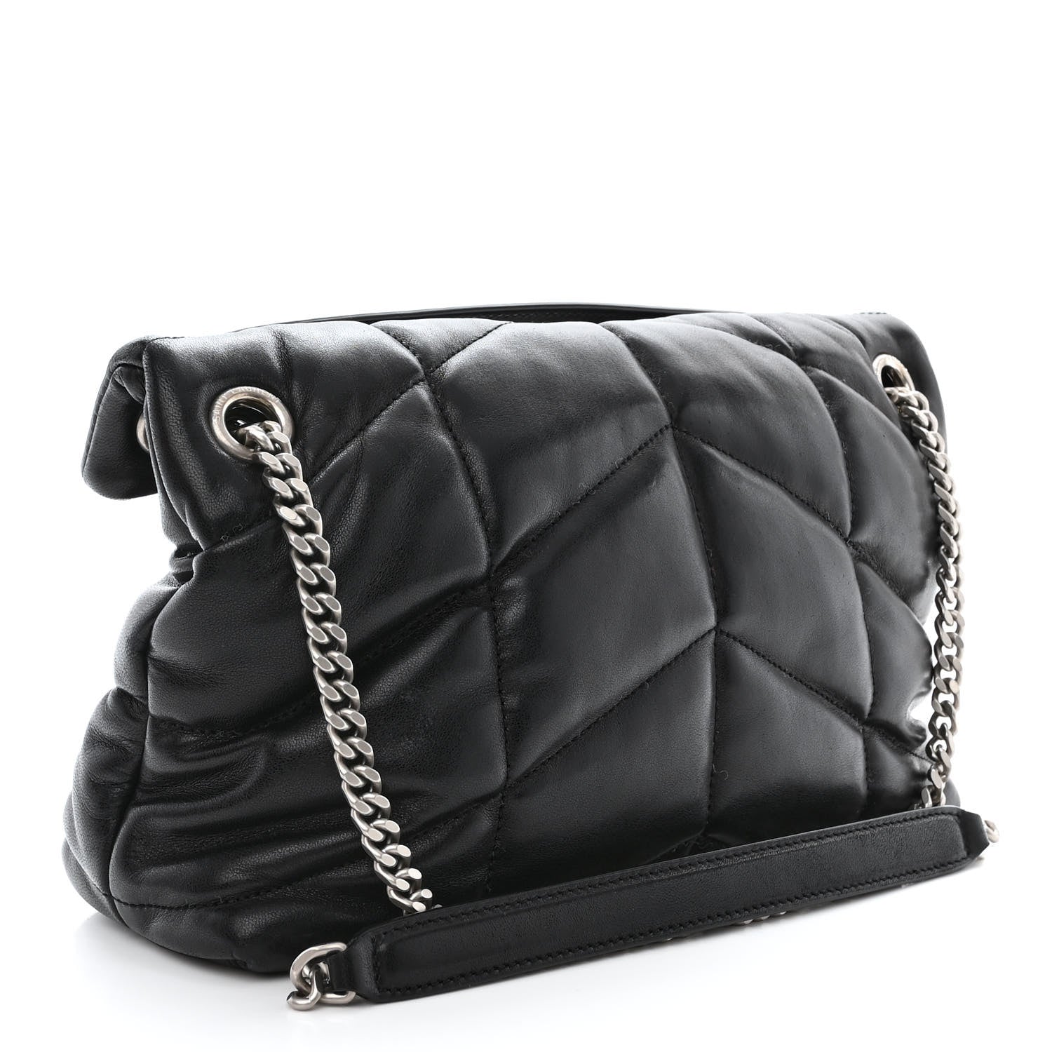 Saint Laurent Lambskin Quilted Small Loulou Puffer Monogram Chain Satchel Black 3 of 11