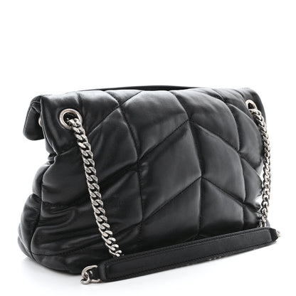 Saint Laurent Lambskin Quilted Small Loulou Puffer Monogram Chain Satchel Black 3 of 11
