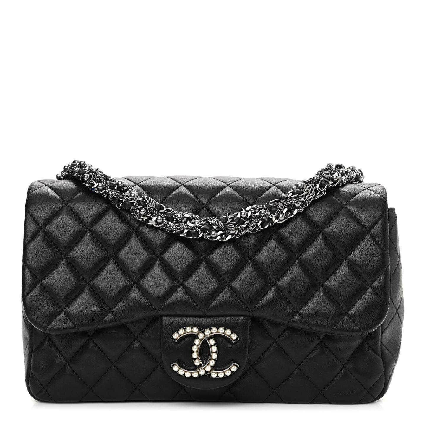 Lambskin Quilted Medium Westminster Pearl Flap Black