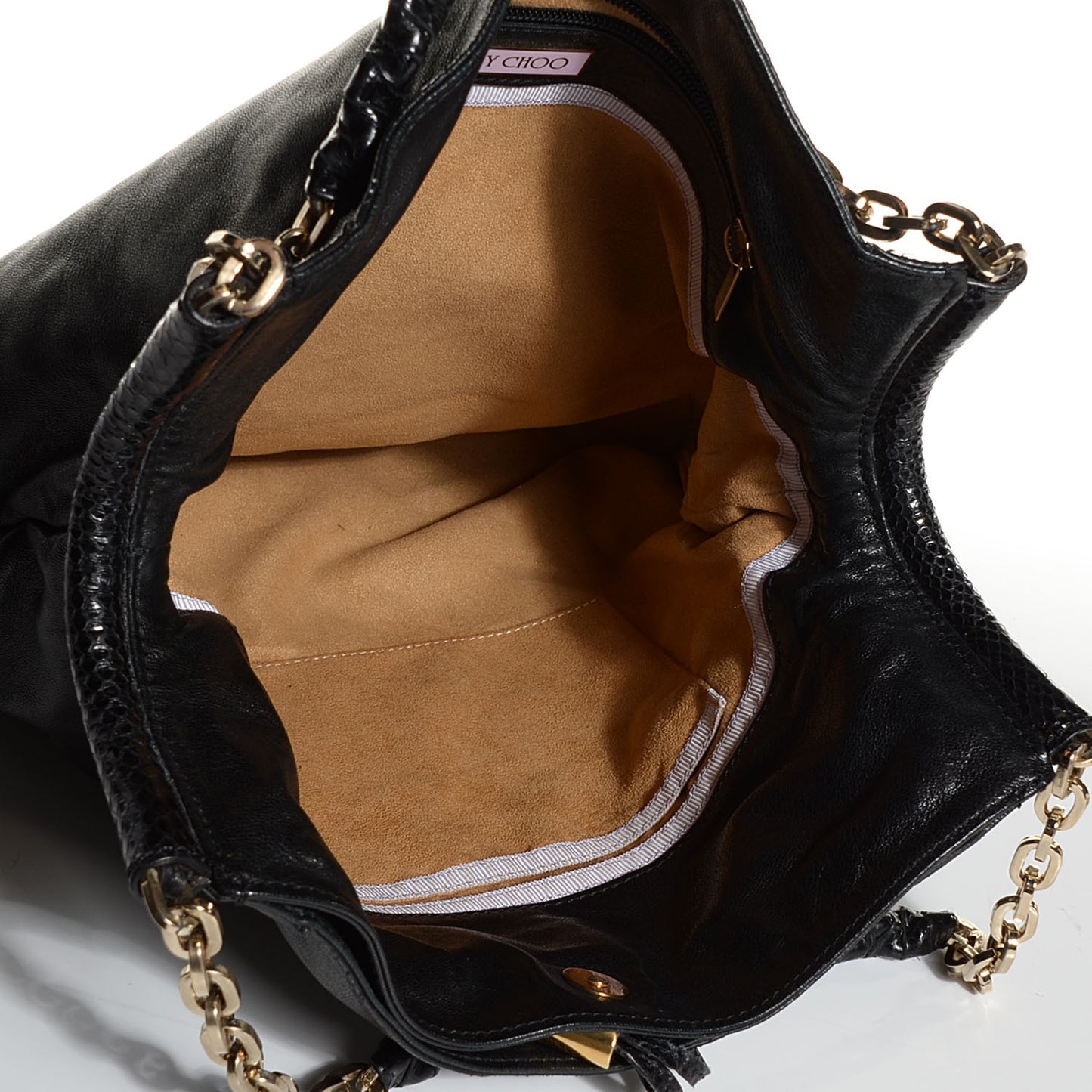 Lambskin Python Fringe Tatum Shoulder Bag Black