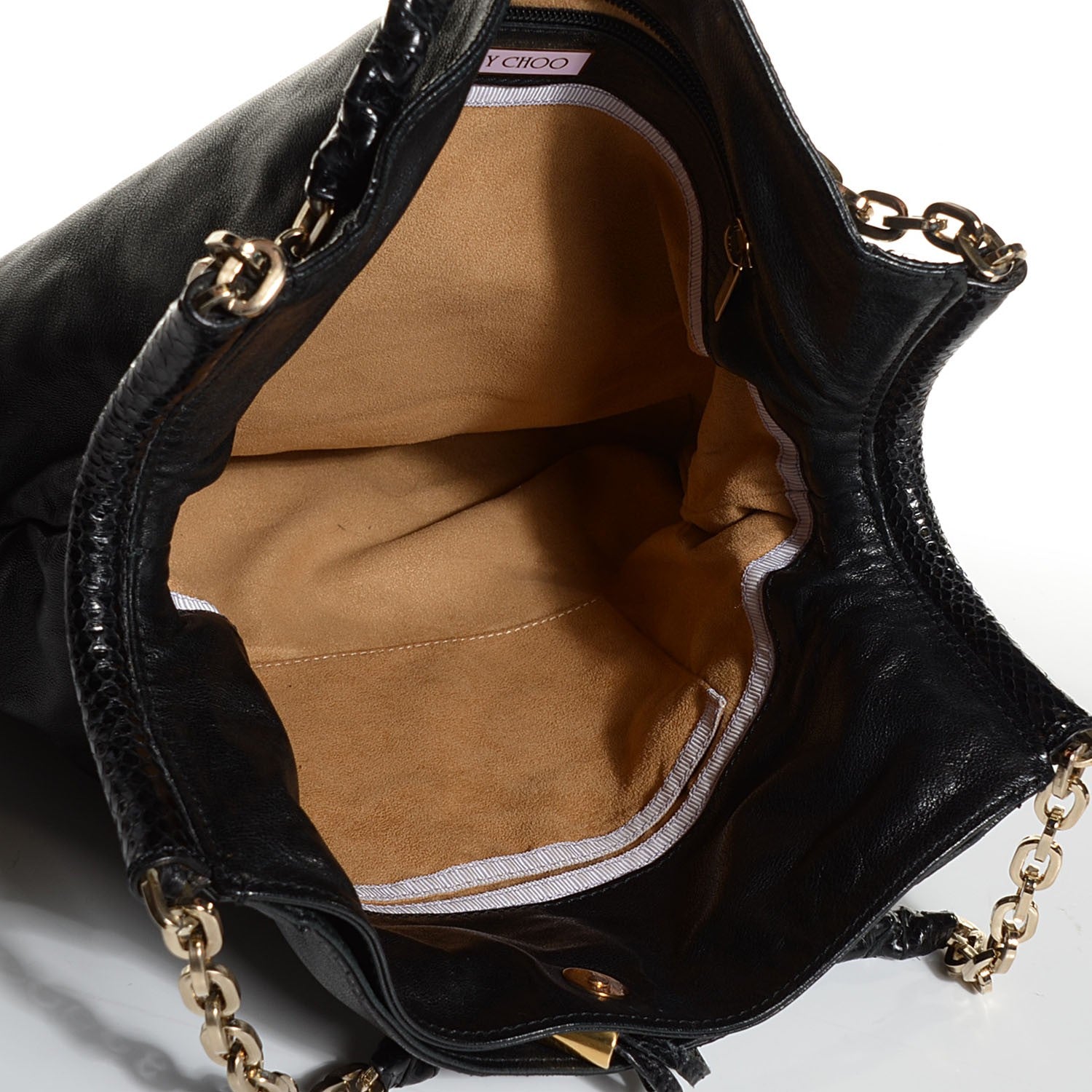 Jimmy Choo Lambskin Python Fringe Tatum Shoulder Bag Black 11 of 12