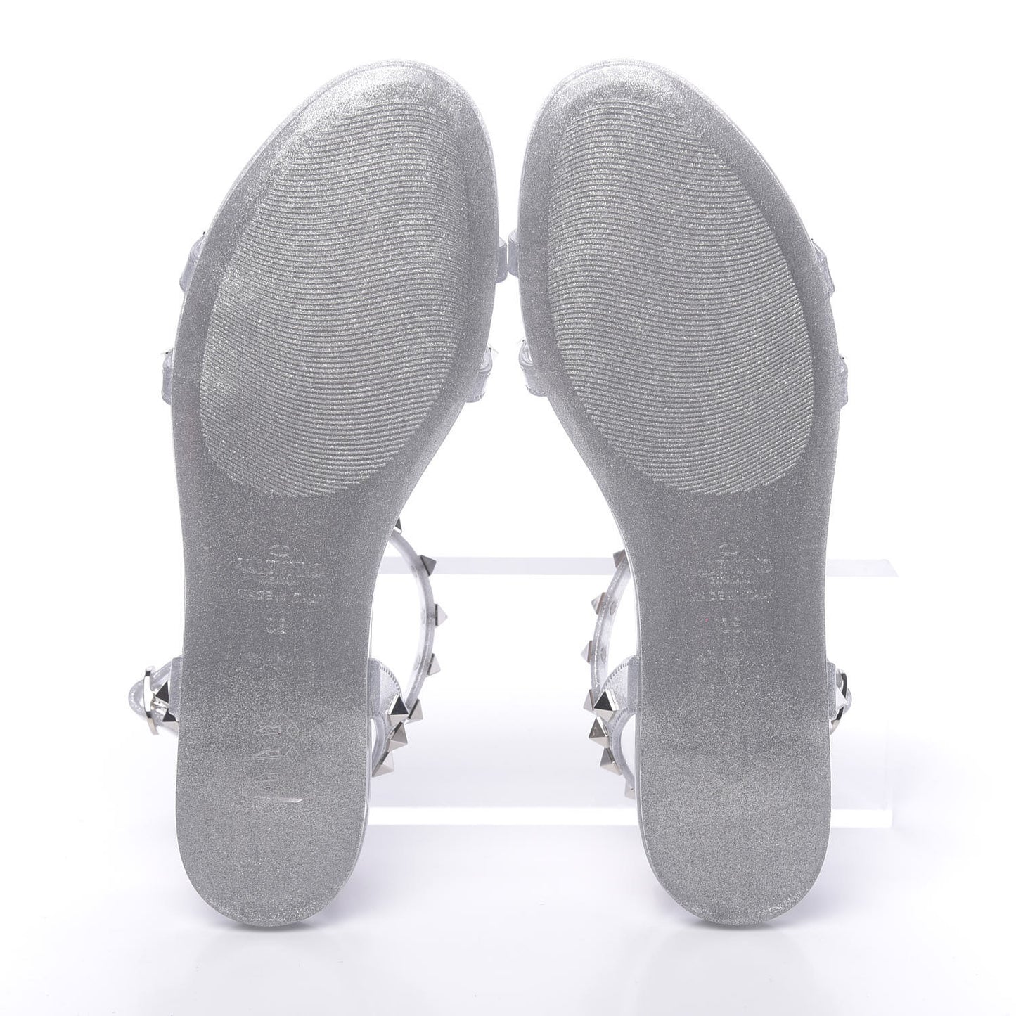 PVC Jelly Glitter Rockstud Caged Sandals 38 SIlver