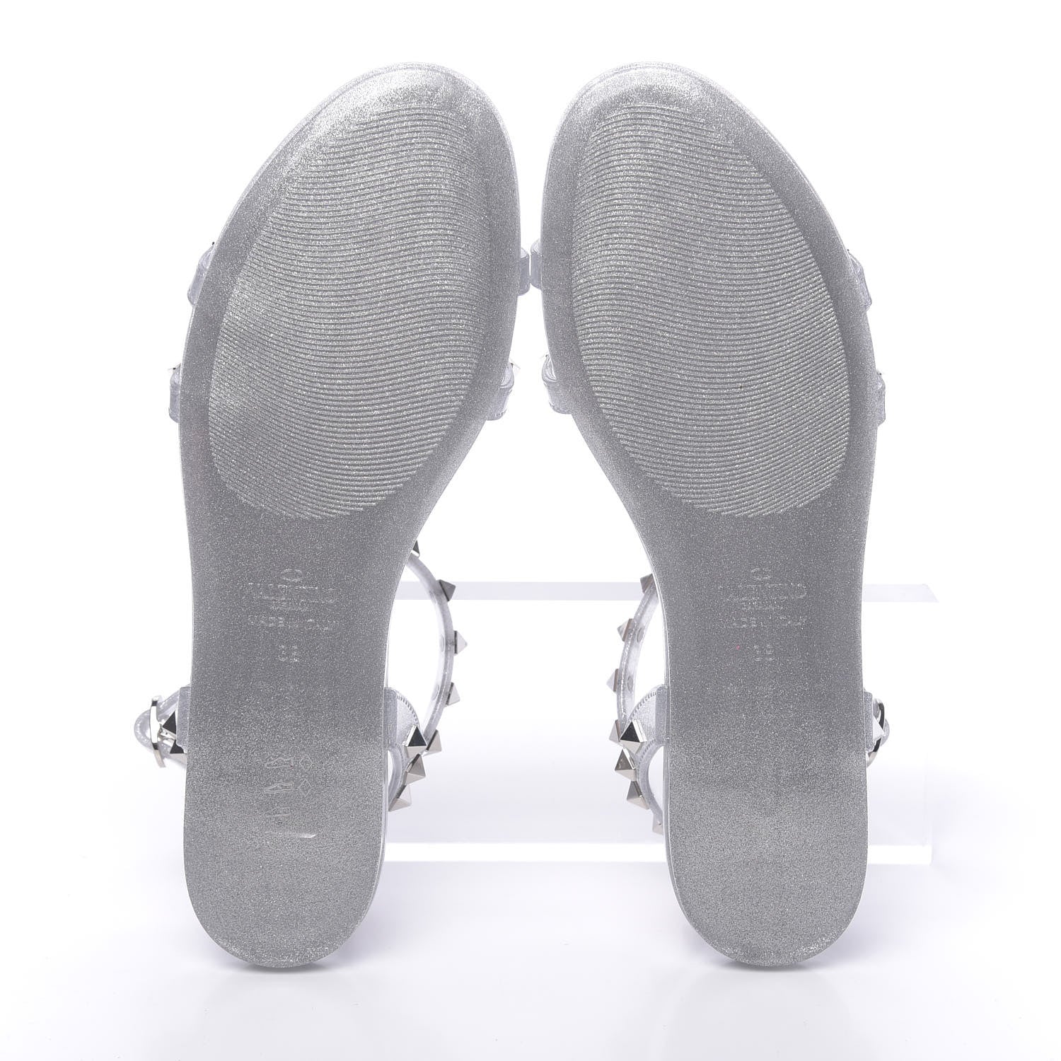 Valentino Garavani PVC Jelly Glitter Rockstud Caged Sandals 38 SIlver 5 of 8